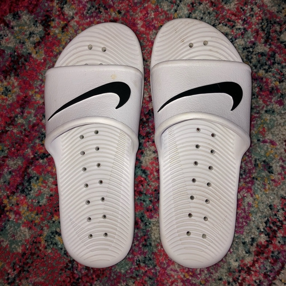 White Nike slides